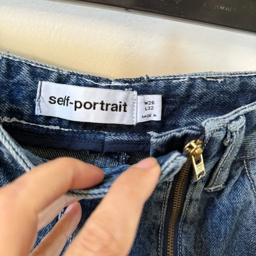 Self-Portrait Wide-Leg Stitched High-Rise Denim Jeans 26 - Picture 8 of 16